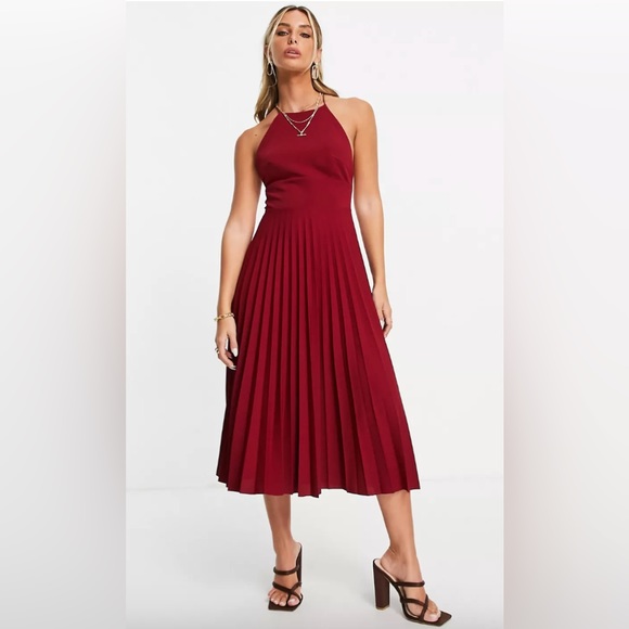 NWT ASOS RACERBACK PLEATED MIDI DRESS - Picture 1 of 6